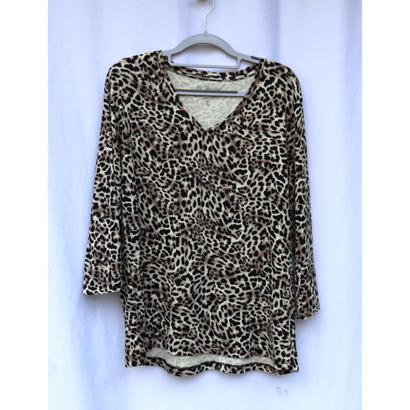 Chico's Tops - Chico’s 3 Leopard Print V-Neck 3/4 Sleeve Pullover Top
